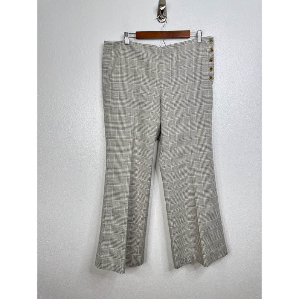 Elevenses‎ Anthropologie The Brighton Plaid Wool Wide Leg Pants Grey Size 14